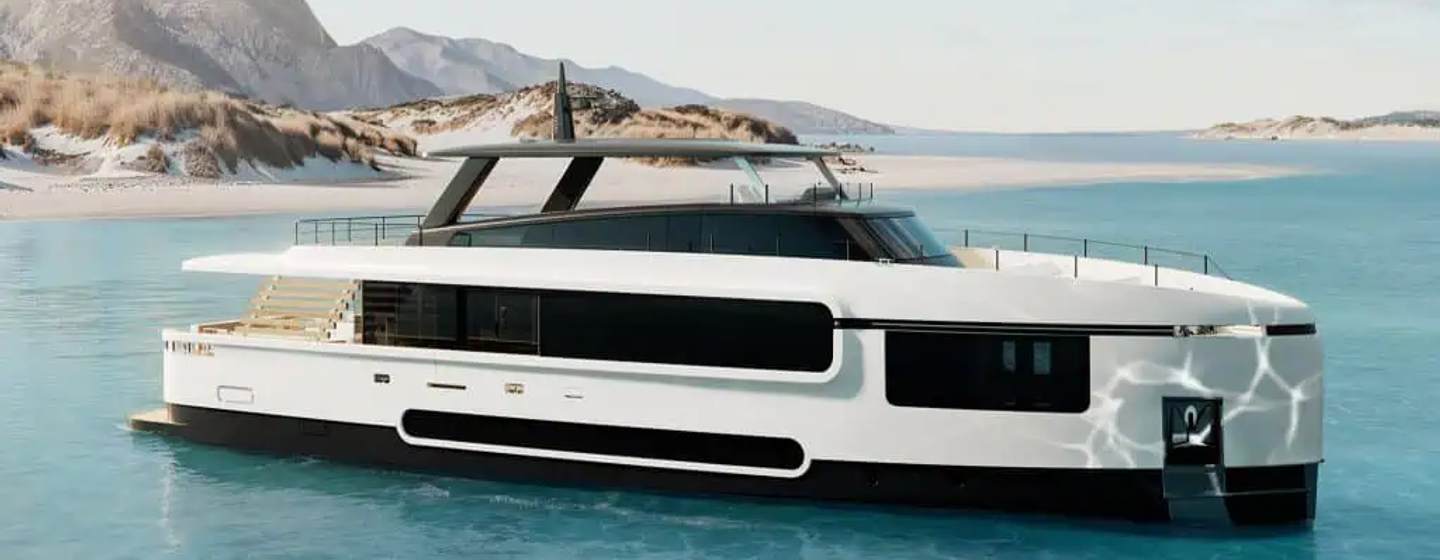 Azimut Magellano 27M motor yacht at anchor side view 