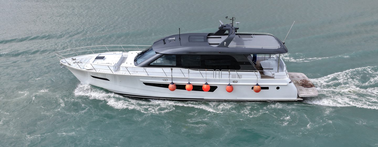 CL Yachts CLB65 SUV motor yacht under way on sea trials 