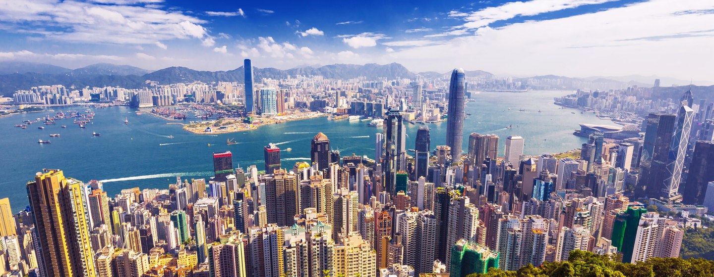 Landscape view of Hong Kong skyline.