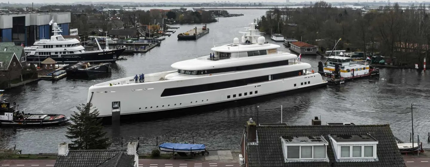 Feadship Project 823 emerges from Kaag construction shed photo 1