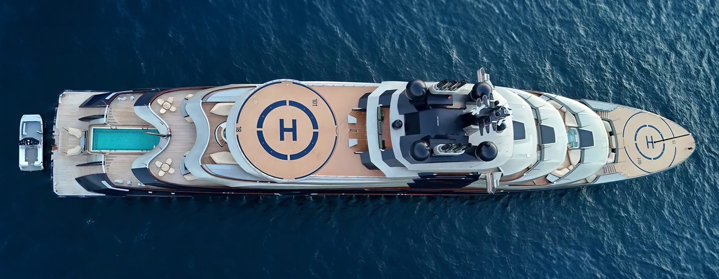 Aerial overhead of Luminance yacht