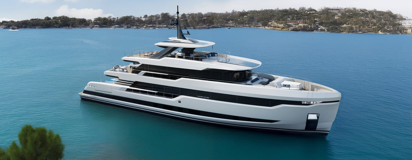 Rendering of Cantieri di Pisa CDP Custom 40 superyacht at anchor 