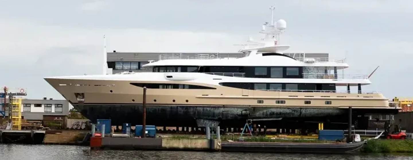 Amels superyacht Amigos at shipyard side view 