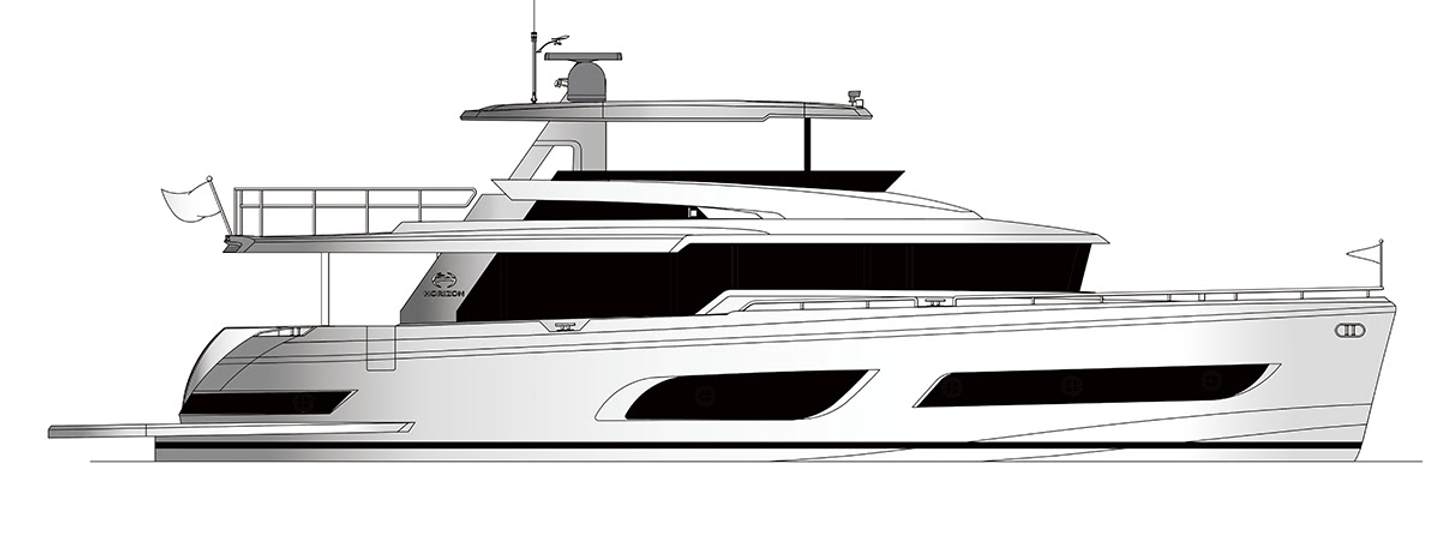 Horizon V74 EVO motor yacht sketch side view 