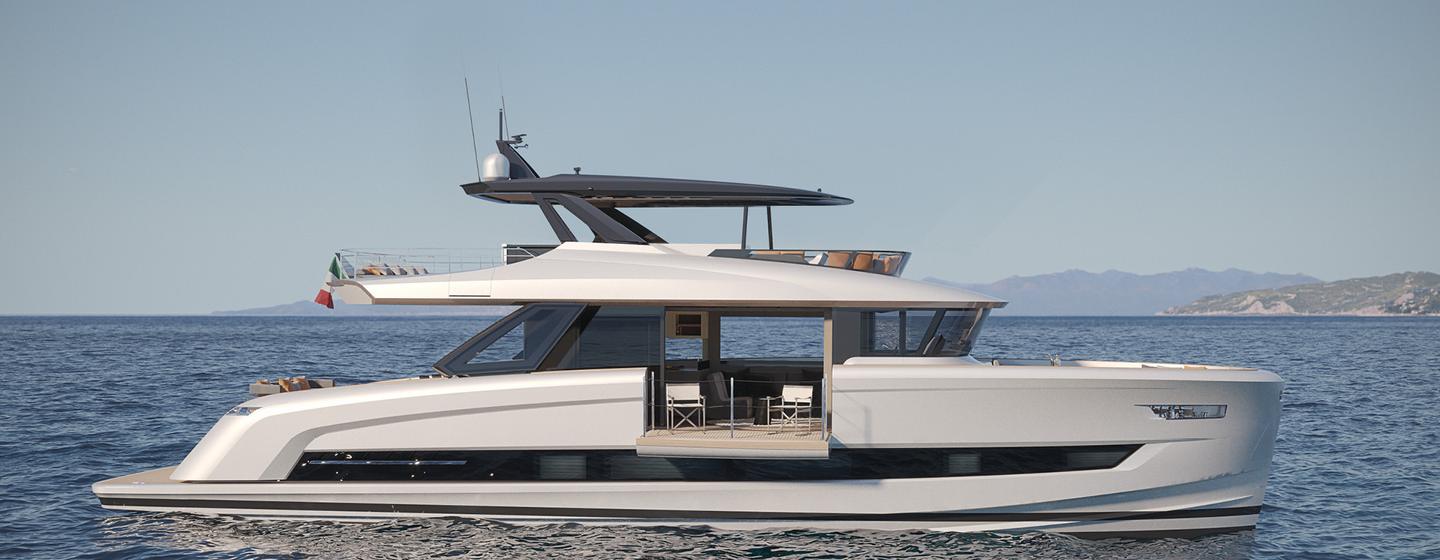 Solaris Power 70 Long Range yacht at anchor side view 