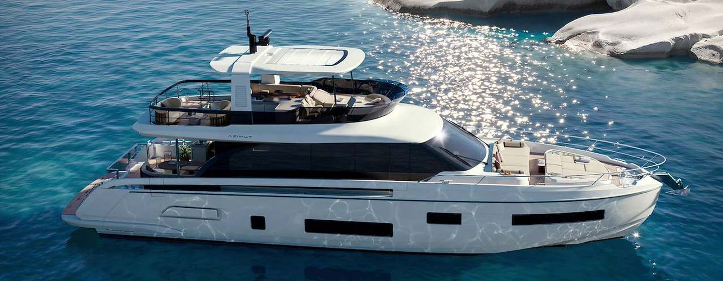 Rendering of Azimut Fly 70 Motor Yacht at anchor 