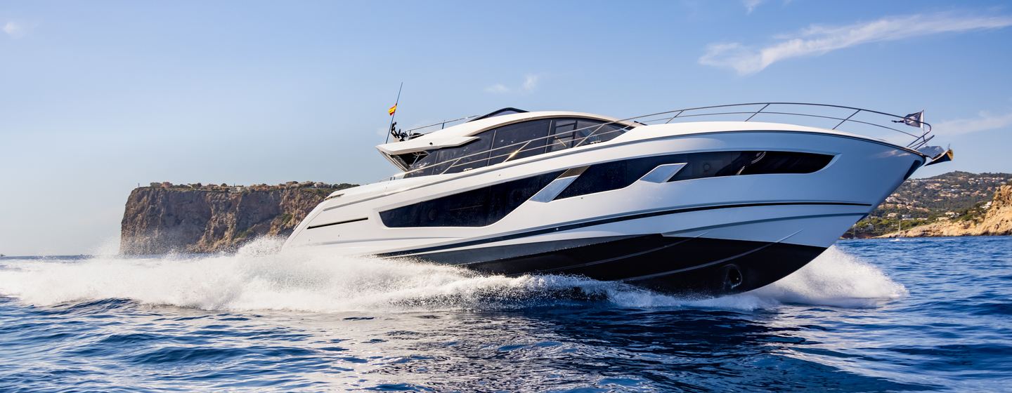 Sunseeker 65 Sport Yacht moving at speed on water