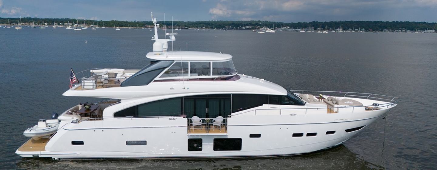 Motor yacht Lady J at anchor 