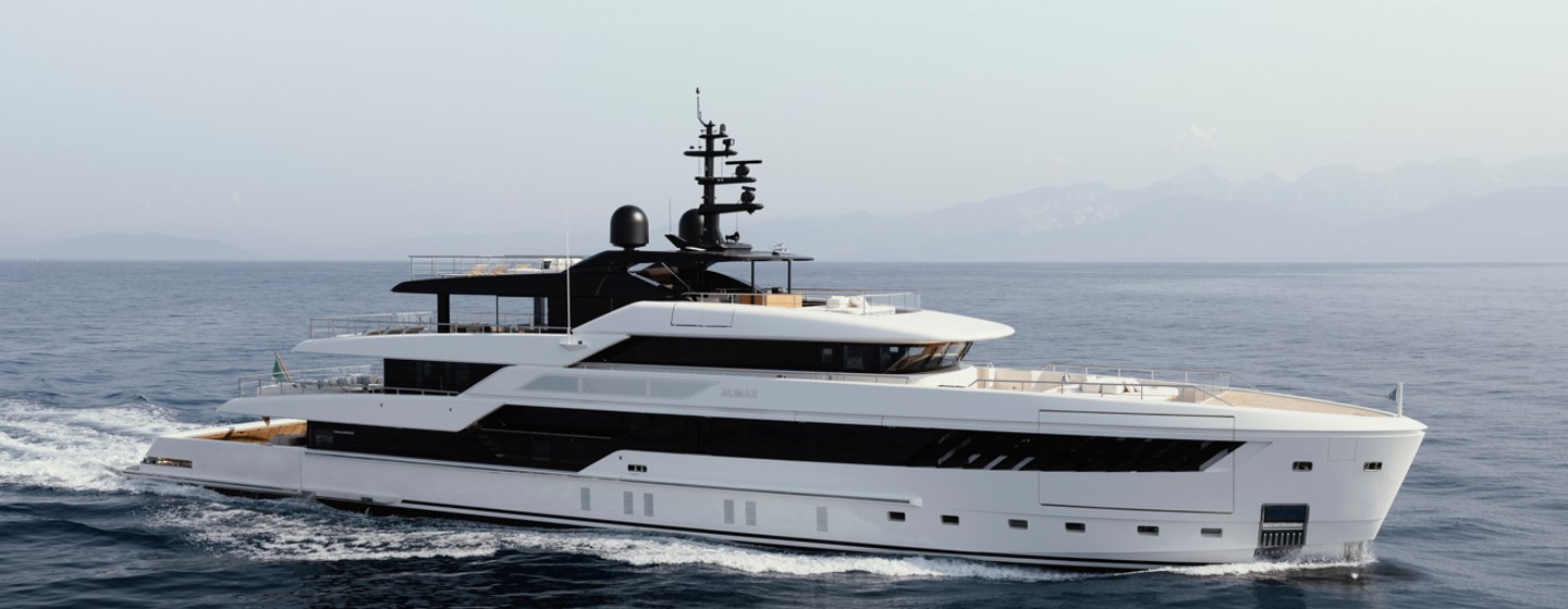 Superyacht ALMAX by Sanlorenzo making way through a flat sea