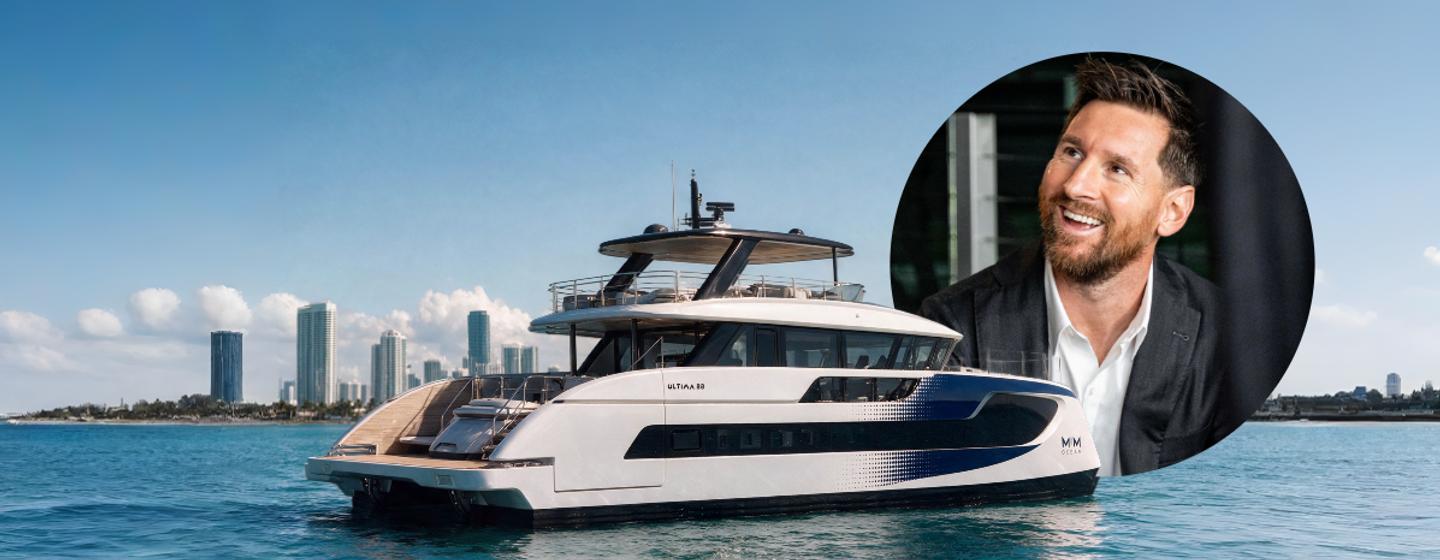 Lionel Messi and Sunreef Ultima 88 at anchor 