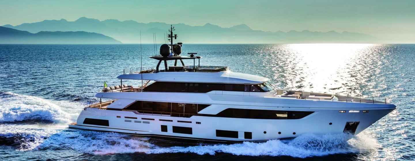 Custom Line Navetta 37 underway, surrounded by sea