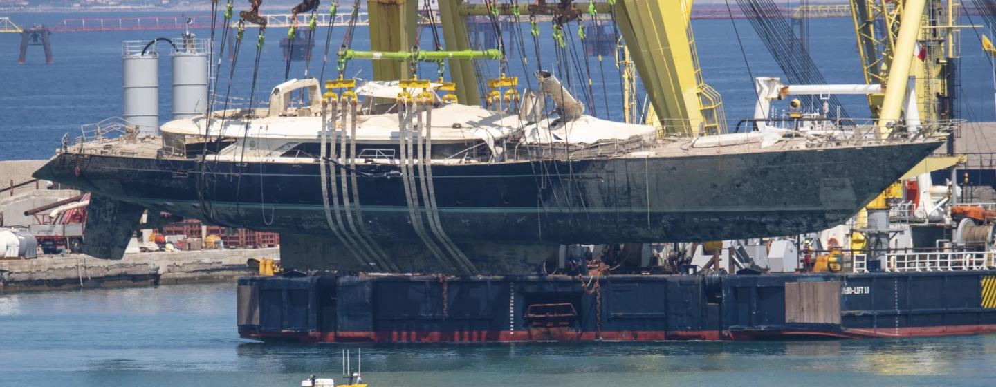 Hull of Bayesian Superyacht being recovered from Italian sea bed