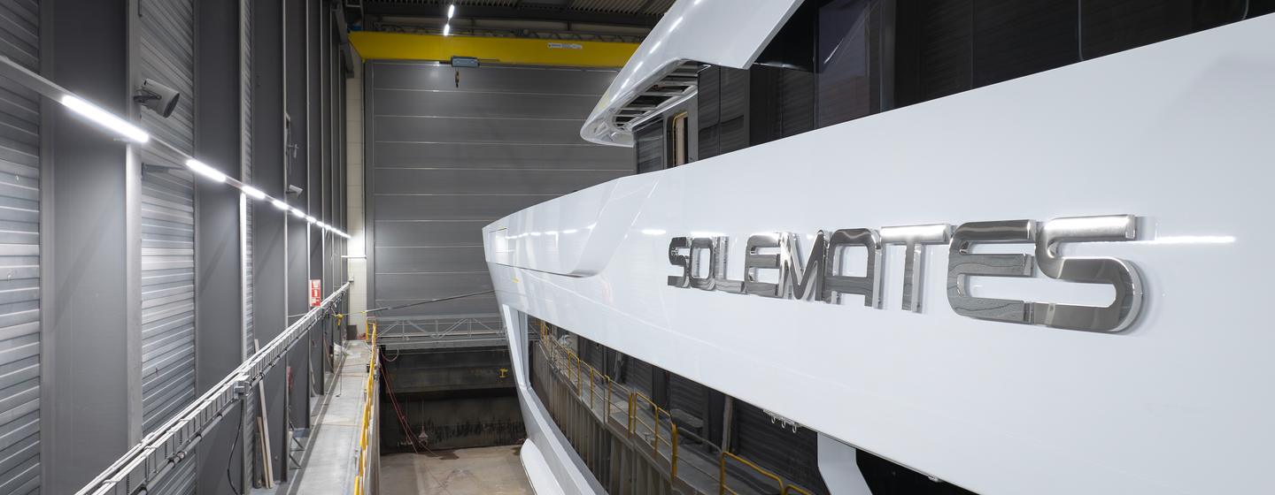 Close up view of Heesen superyacht SOLEMATES nameplate