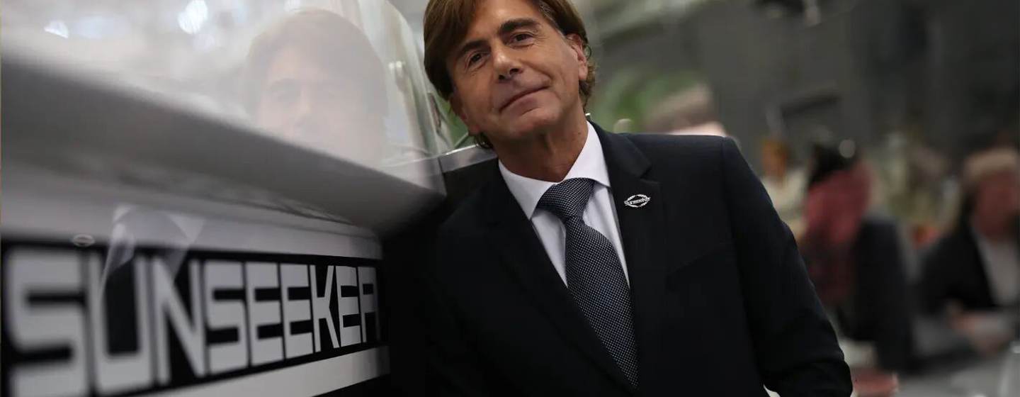 Sunseeker CEO Andrea Frabetti on yacht during boatshow