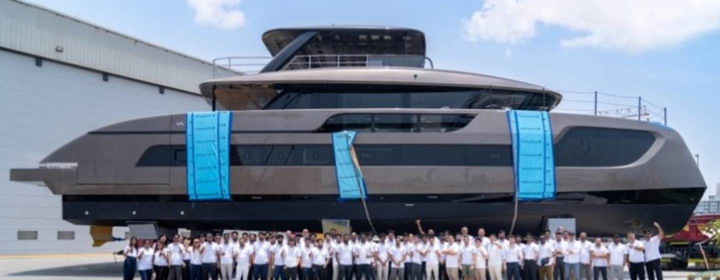 Sunreef Ultima 88 at launch with team 