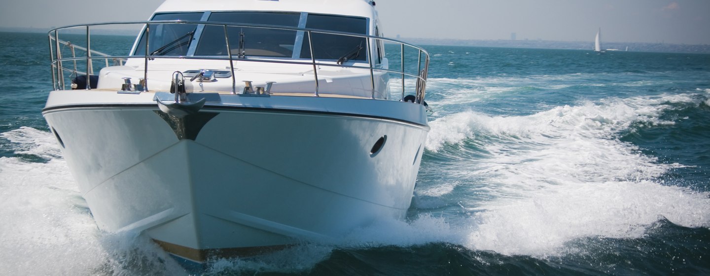 bow shot of fast motor cruiser underway