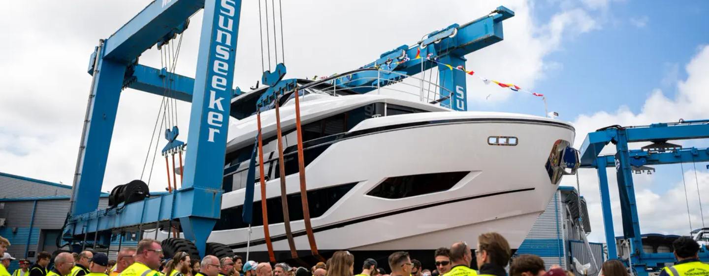 Sunseeker staff a yacht launch in Poole