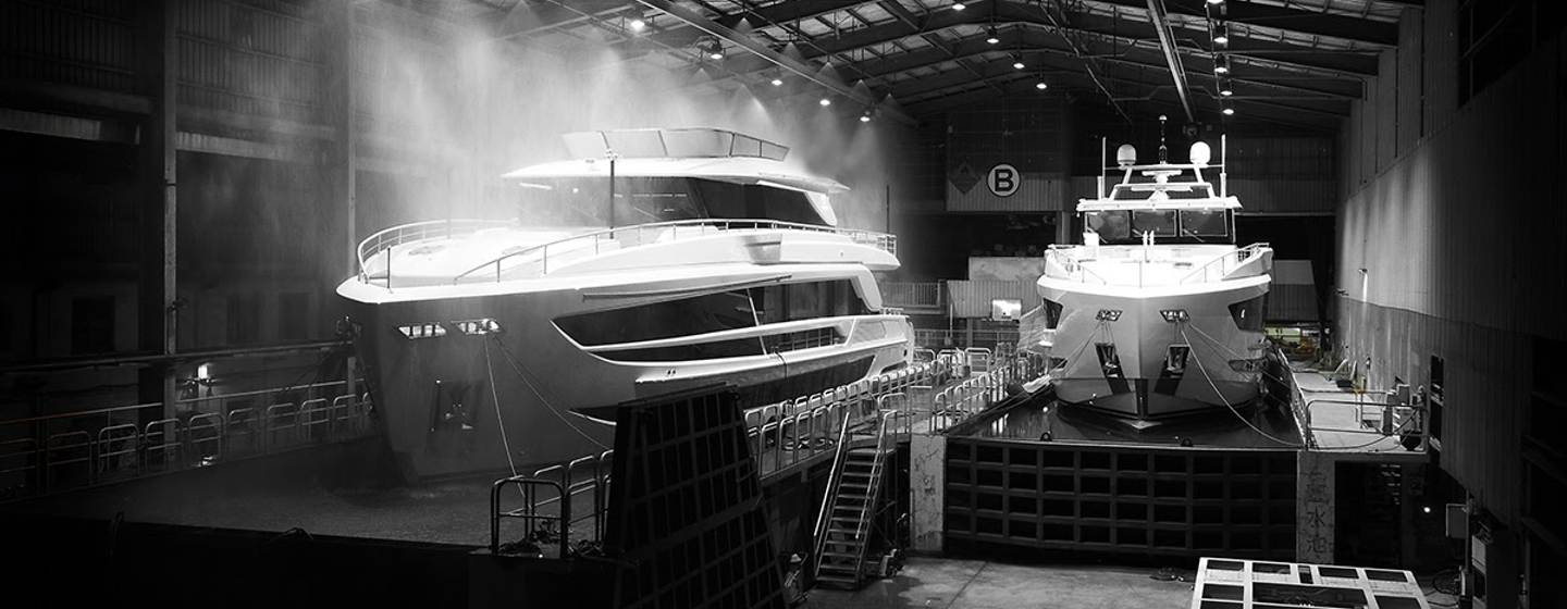 Horizon FD100 Hull 12 motor yacht undergoing monsoon testing 