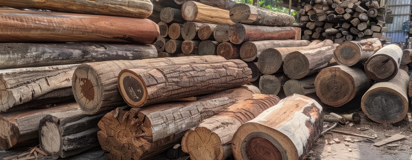 teak logs stacked at timber yard in myanmar