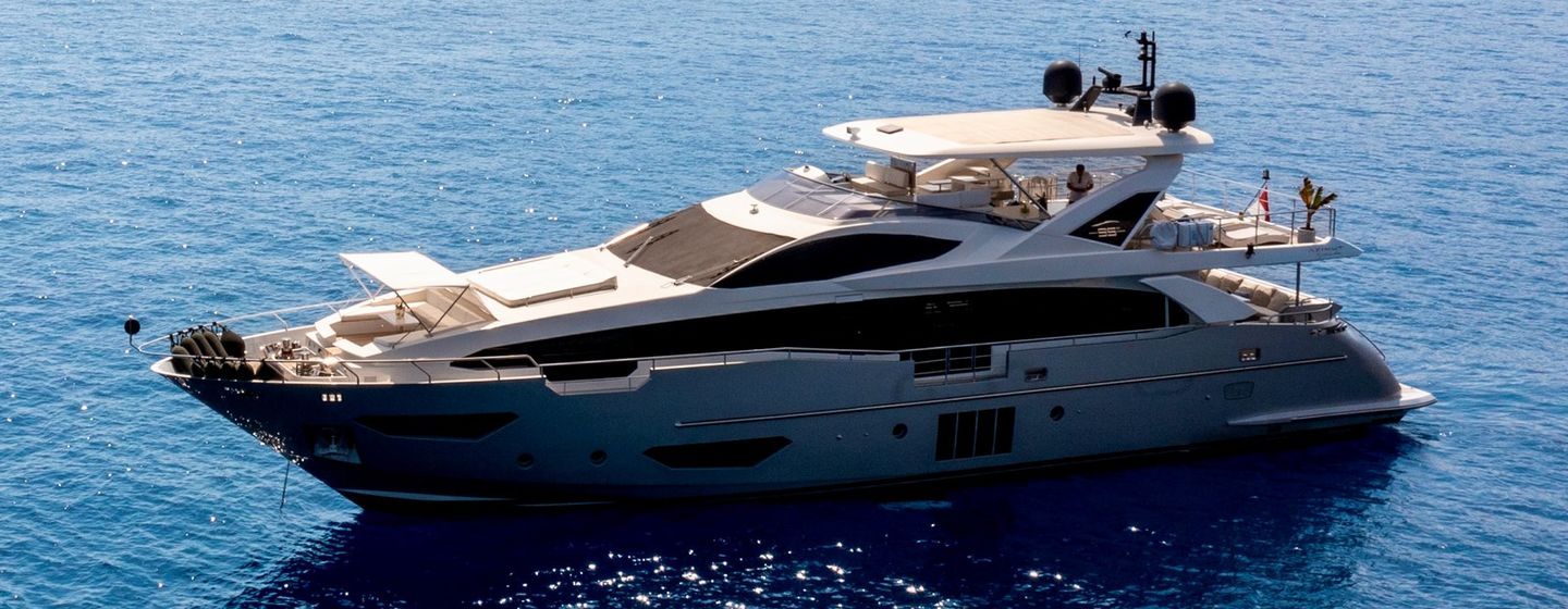 Azimut motor yacht Anastasia V at anchor side view 