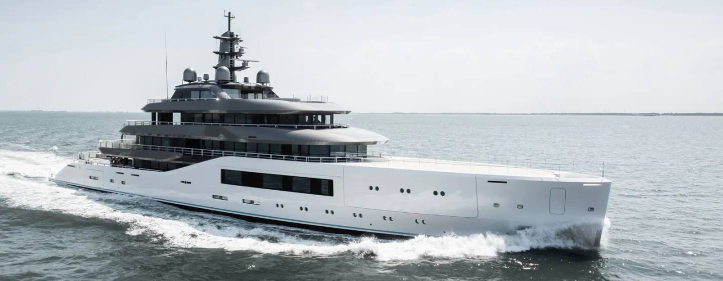 Pangea Yacht Amels 80 on sea trials in North Sea off Netherlands