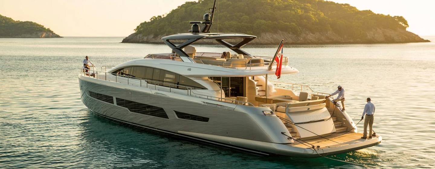 Yacht listed for sale being prepared by crew