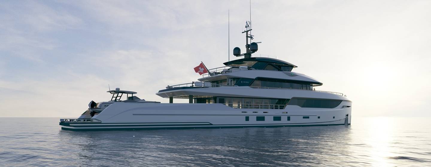 Rendering of Bering 165 Explorer Yacht under way 