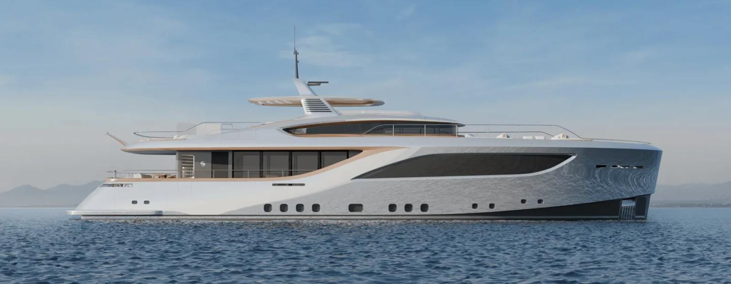 SES Yachts EPOQ Gentleman motor yacht at anchor side view 