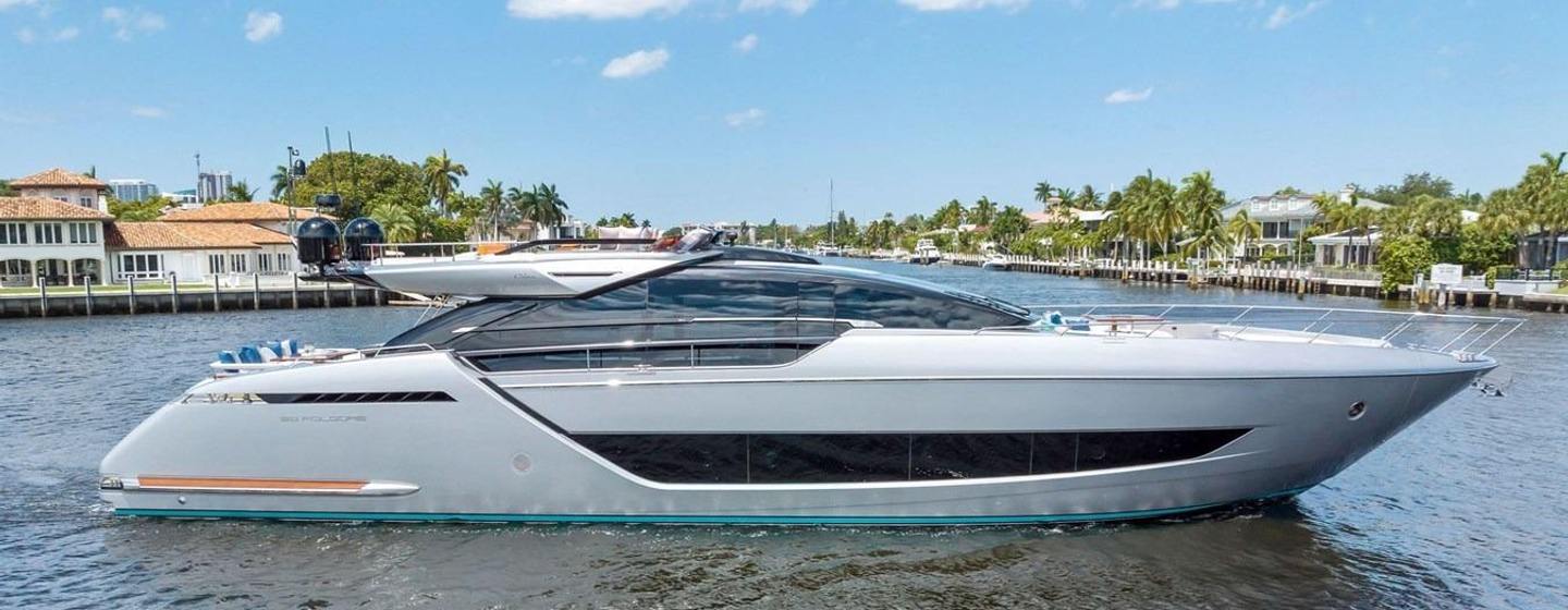 Riva motor yacht Tango Whiskey at anchor side view 