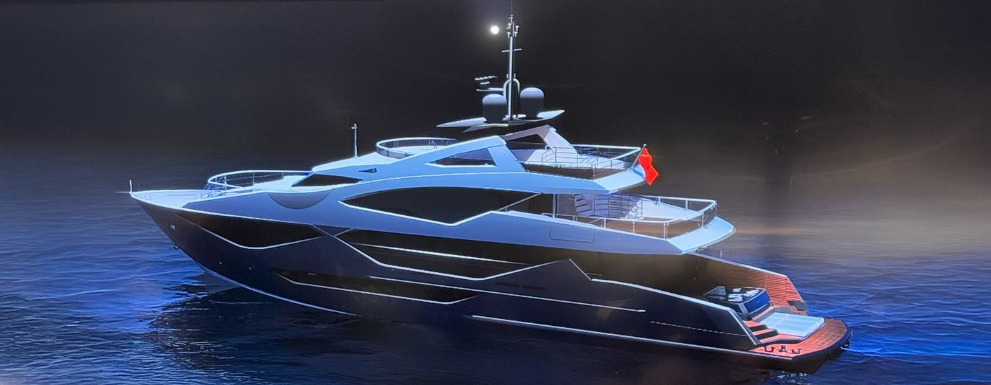 Rendering of new Sunseeker 135 Yacht on water