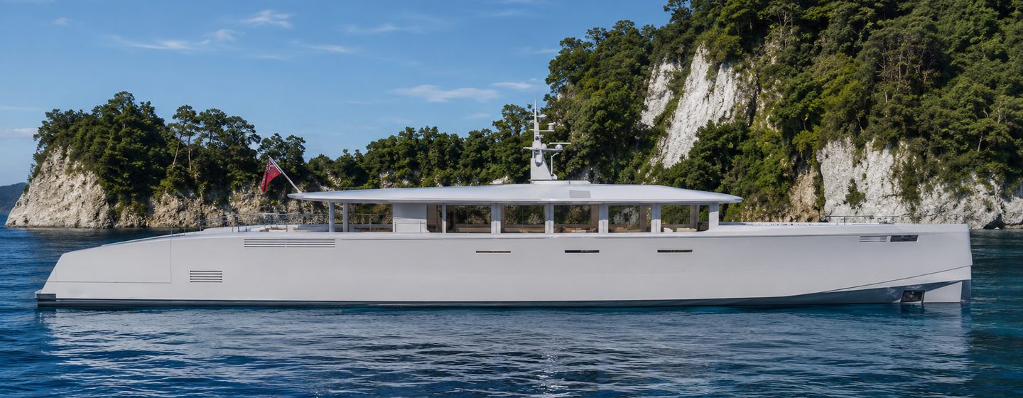 Alia Yacht Genie Blu at anchor side view 