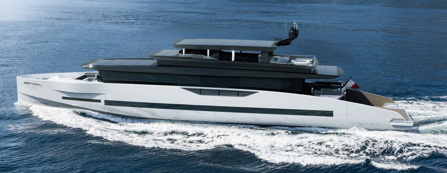 Rendering of GX42 Superyacht under way 