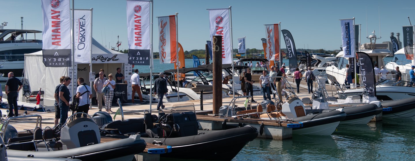 Motor yachts in docks at Southampton International Boat Show