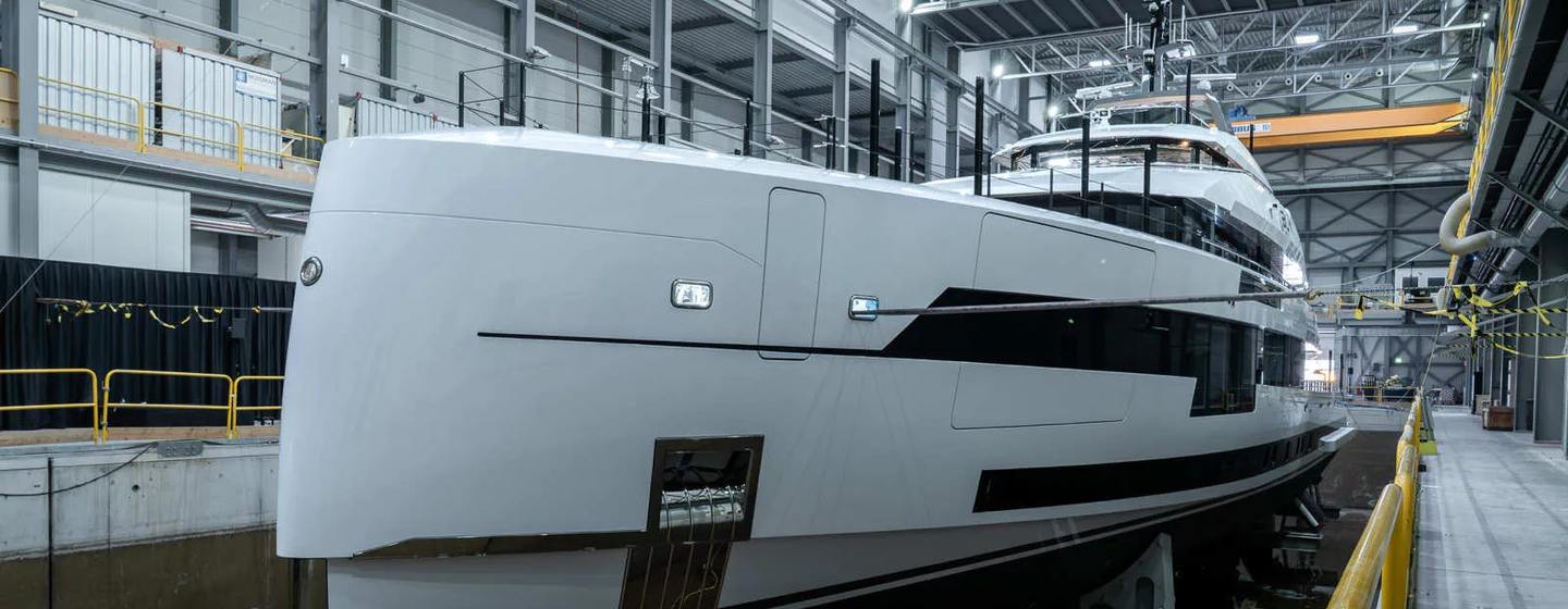Superyacht in shipyard