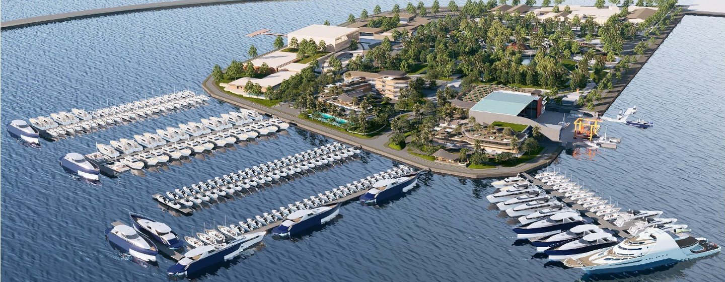 A render of the 180-berth superyacht marina in Indonesia