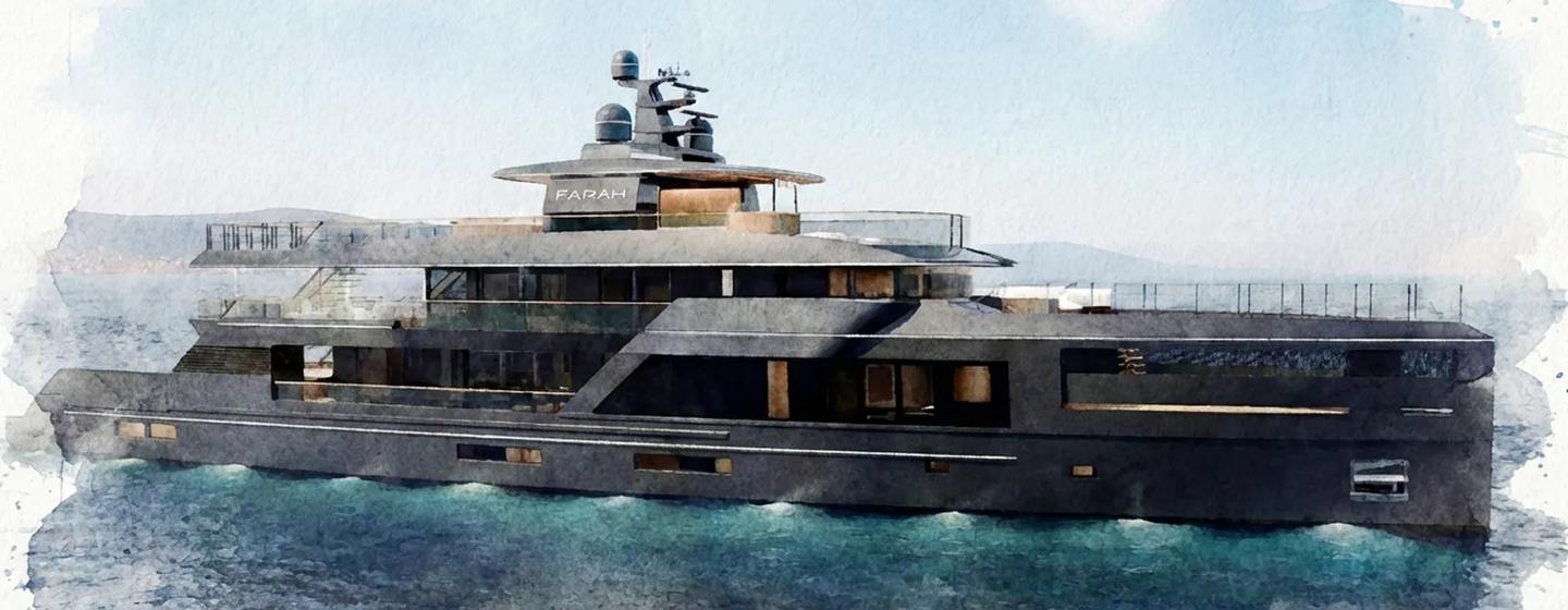 Water colour sketch of Baglietto Project Farah superyacht 
