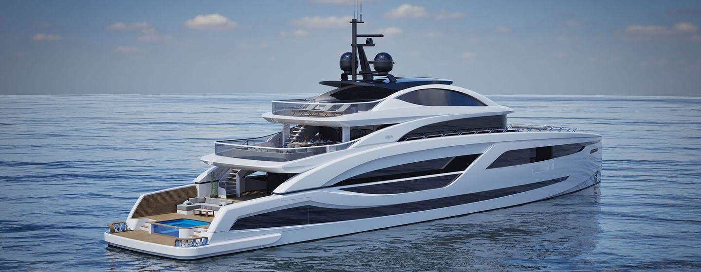 Rendering of Lazzara LMY 165 superyacht at anchor
