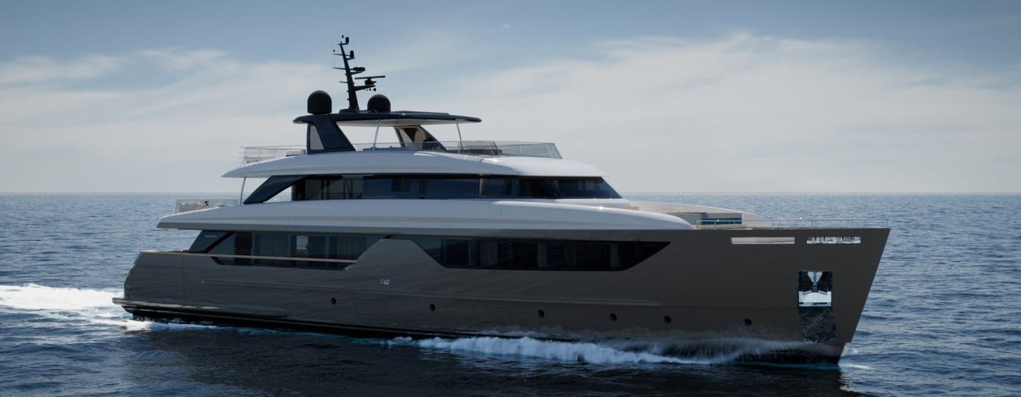 Rendering of Sanlorenzo SD132 motor yacht under way 