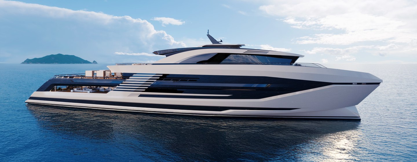 Rendering of Cantieri di Pisa Super Polaris 70 explorer yacht at anchor