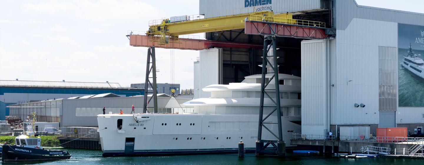 Amels 80 superyacht at Vlissingen shipyard for outfitting 