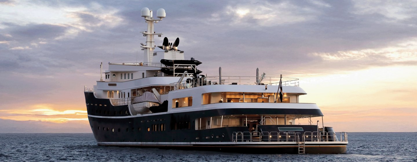 Aqua Lares superyacht at anchor stern view 