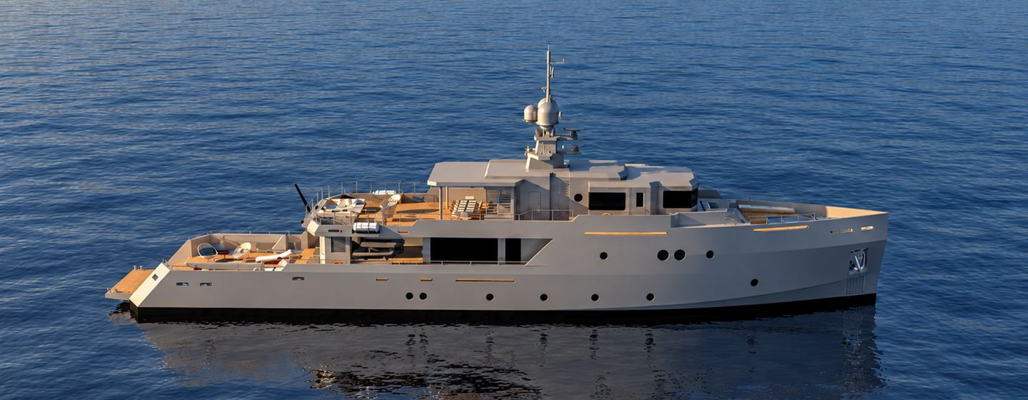 Rendering of 41M EXP Aegean Project Obsidean Blade explorer yacht 