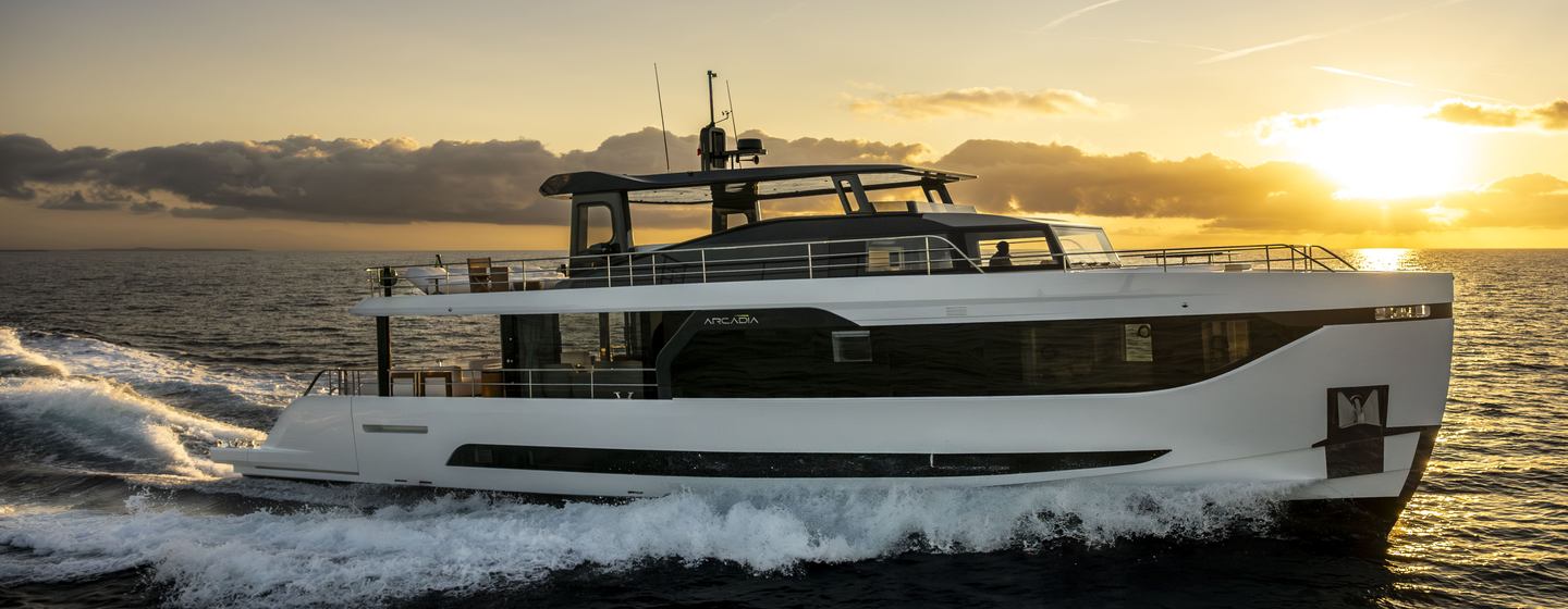 Second Arcadia A80new motor yacht under way 