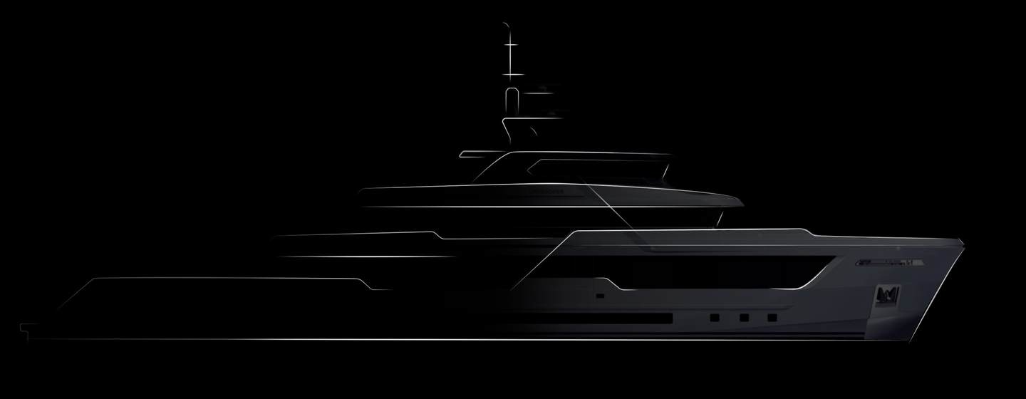Black and white sketch of new Columbus Crossover 48 explorer yacht 