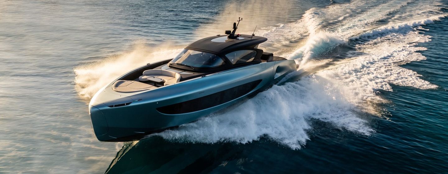 Rendering of ICONA 70 motor yacht under way at speed 