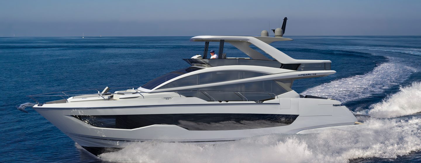 Pearl 63 motor yacht under way 
