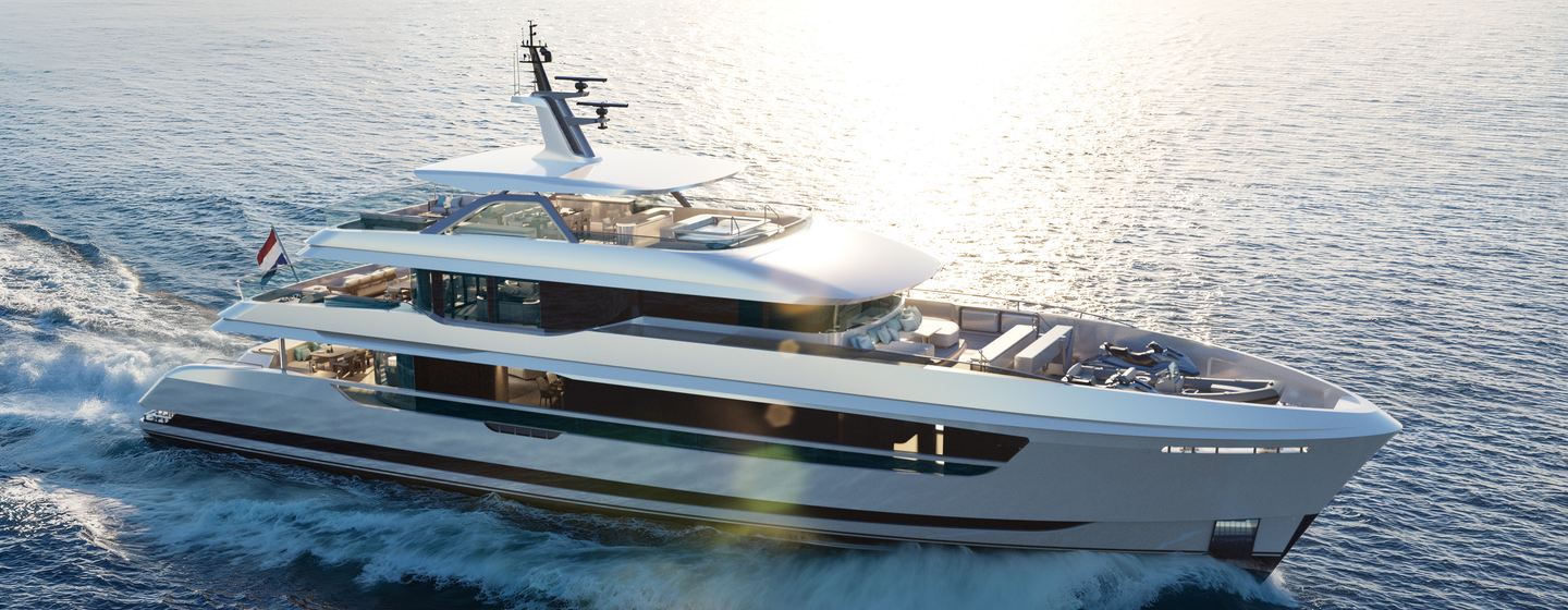 Rendering of Moonen 133 Mallorca motor yacht under way 