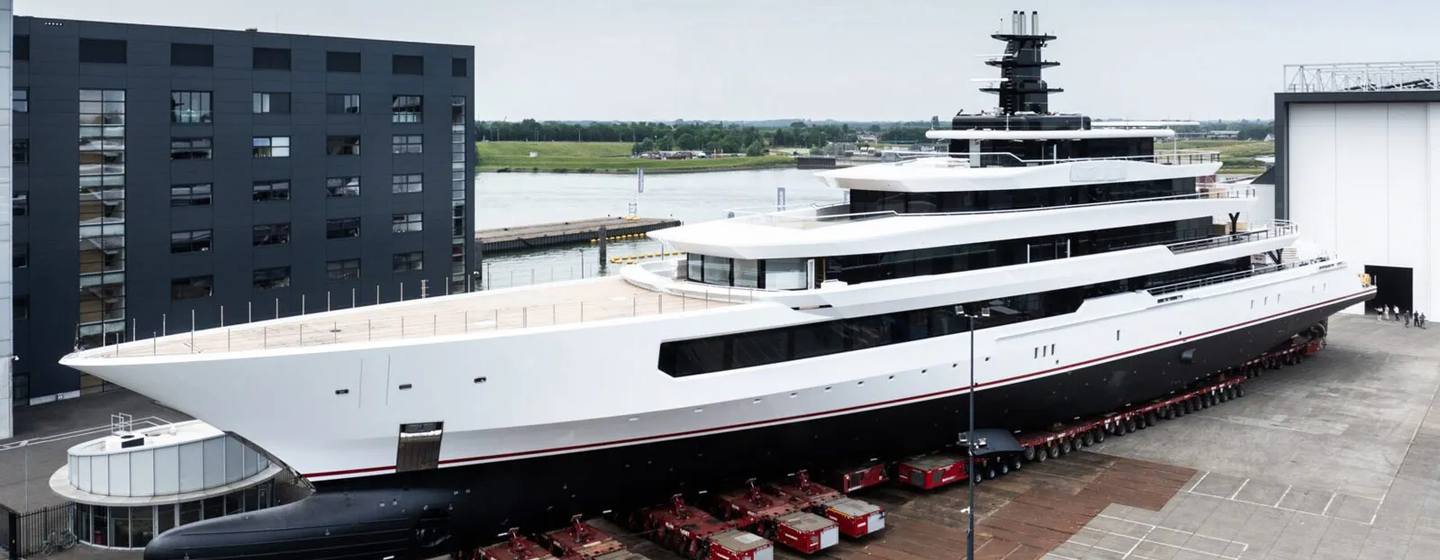 Superyacht DreAMBoat on trolley before launch