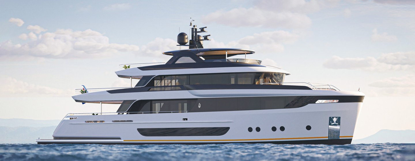 Render of Superyacht Project Samba out at sea