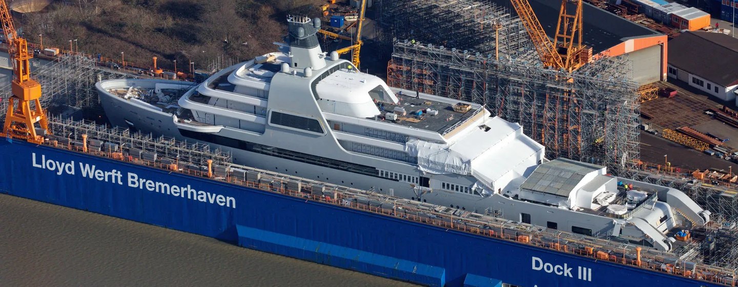 Superyacht SOLARIS in build with Lloyd Werft wording on side